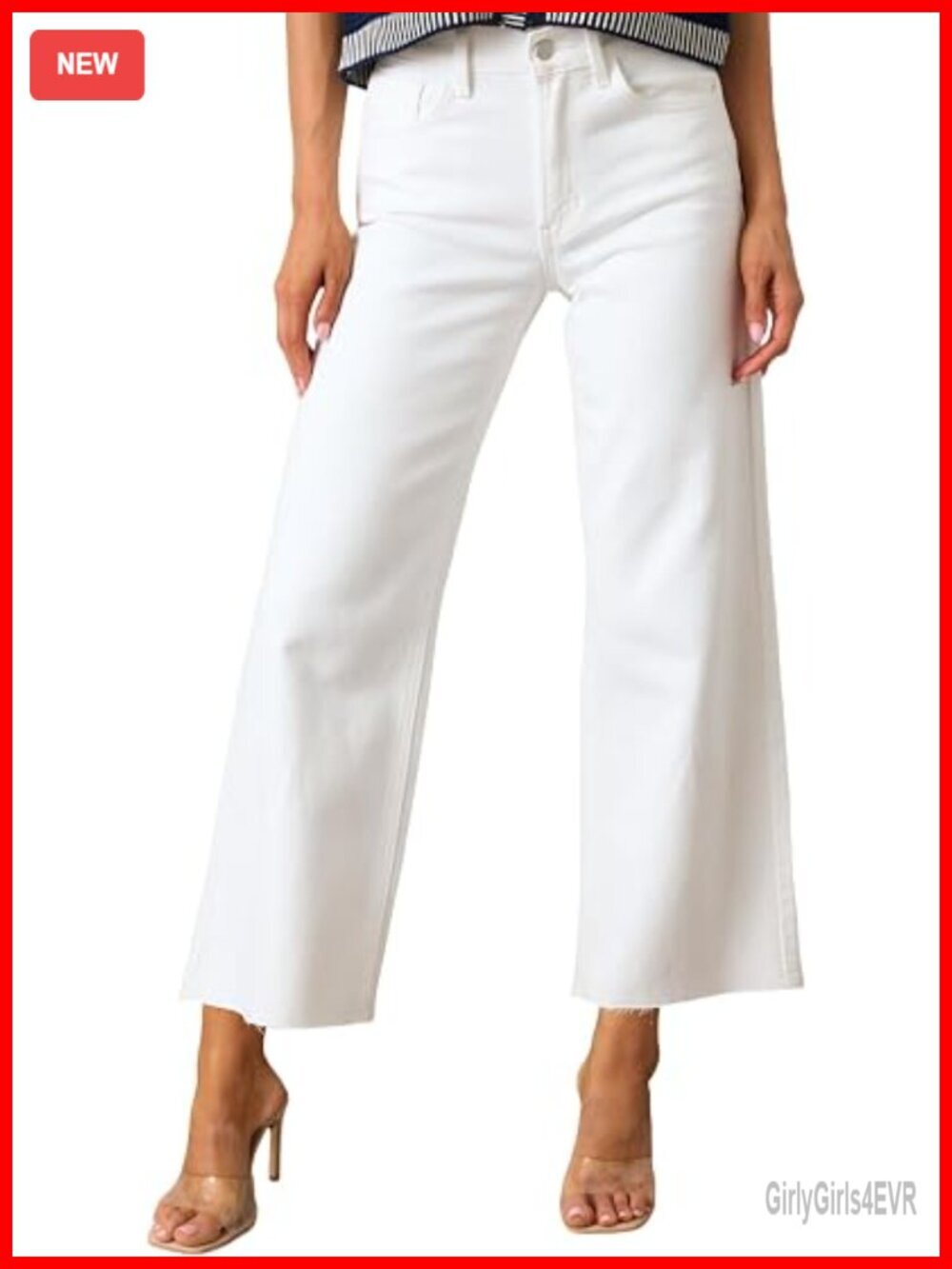 High Waisted Wide Leg Ripped Jeans Frayed Hem Stretchy Denim Capri Pants